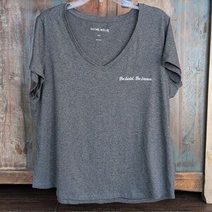 Rachel Hollis Gray Be Bold Be Brave Embroidered Cotton T-Shirt - Women's XL